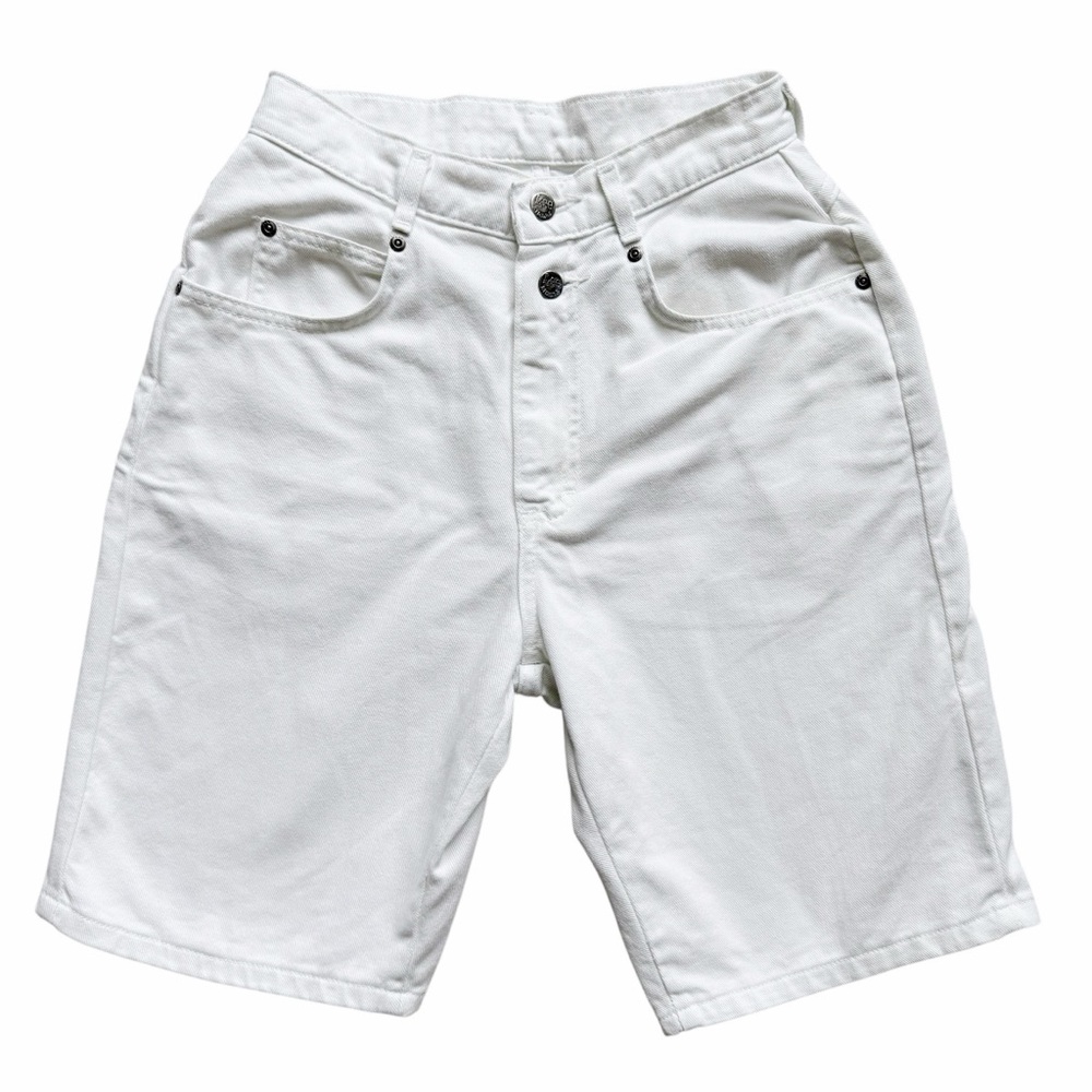 Vintage Lee White Denim Shorts Hi-Rise Double Button High Waist Jorts Size 11